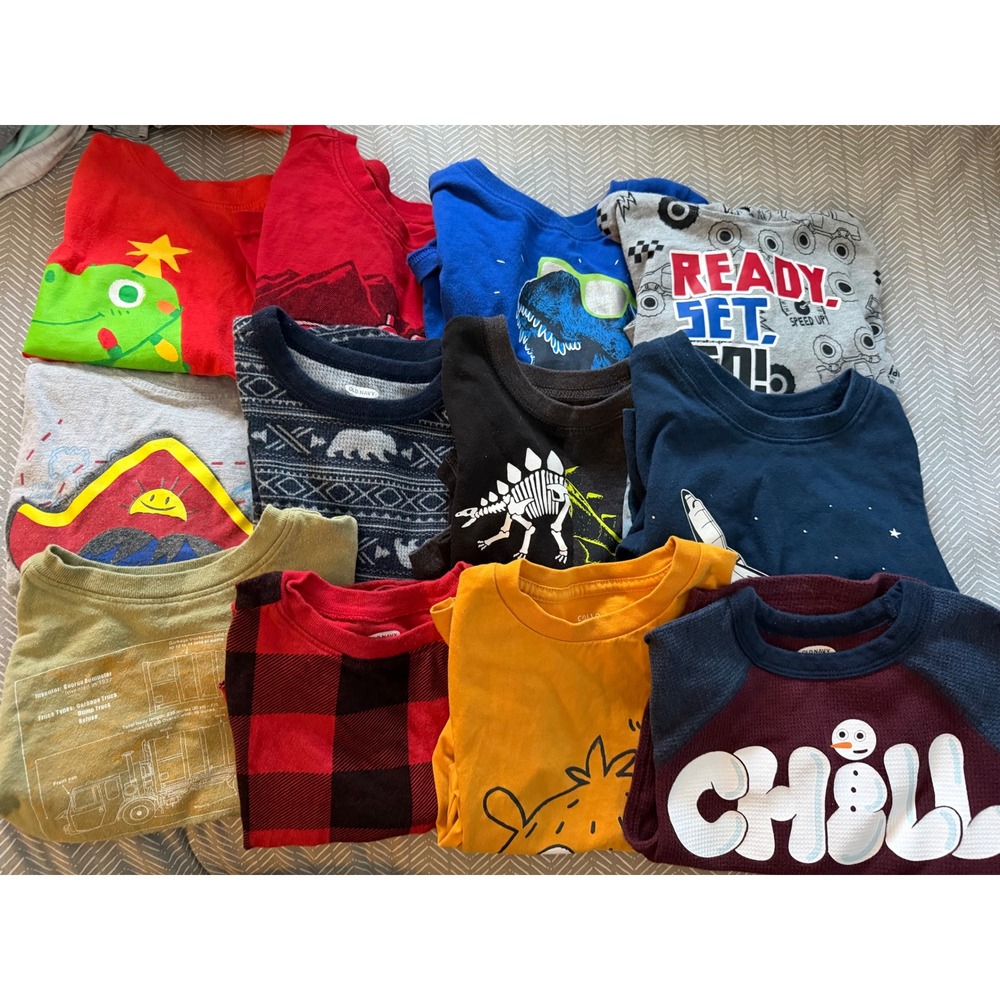 Boys 3T Long Sleeve Shirt Lot 11pc Old Navy Dinosaur Space Plaid Graphic Tees